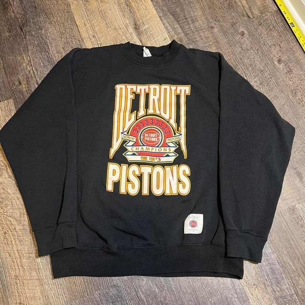 Vintage 1990s Detroit Pistons NBA Champions Sweatshirt Artex XL Black‎ USA Made